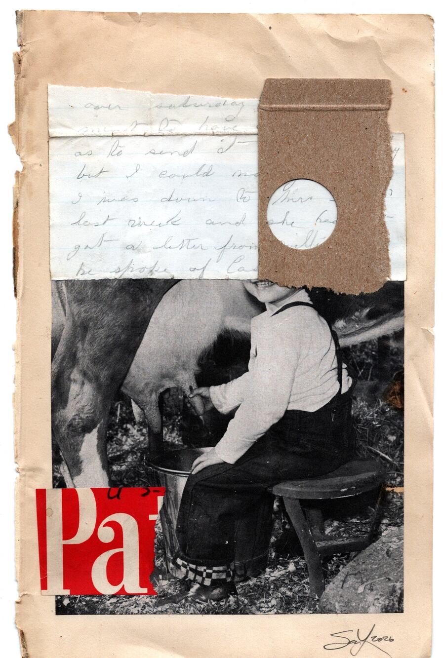 Original Mixed Media Modern Art Collage "Poleyn" 5.75x9" Signed